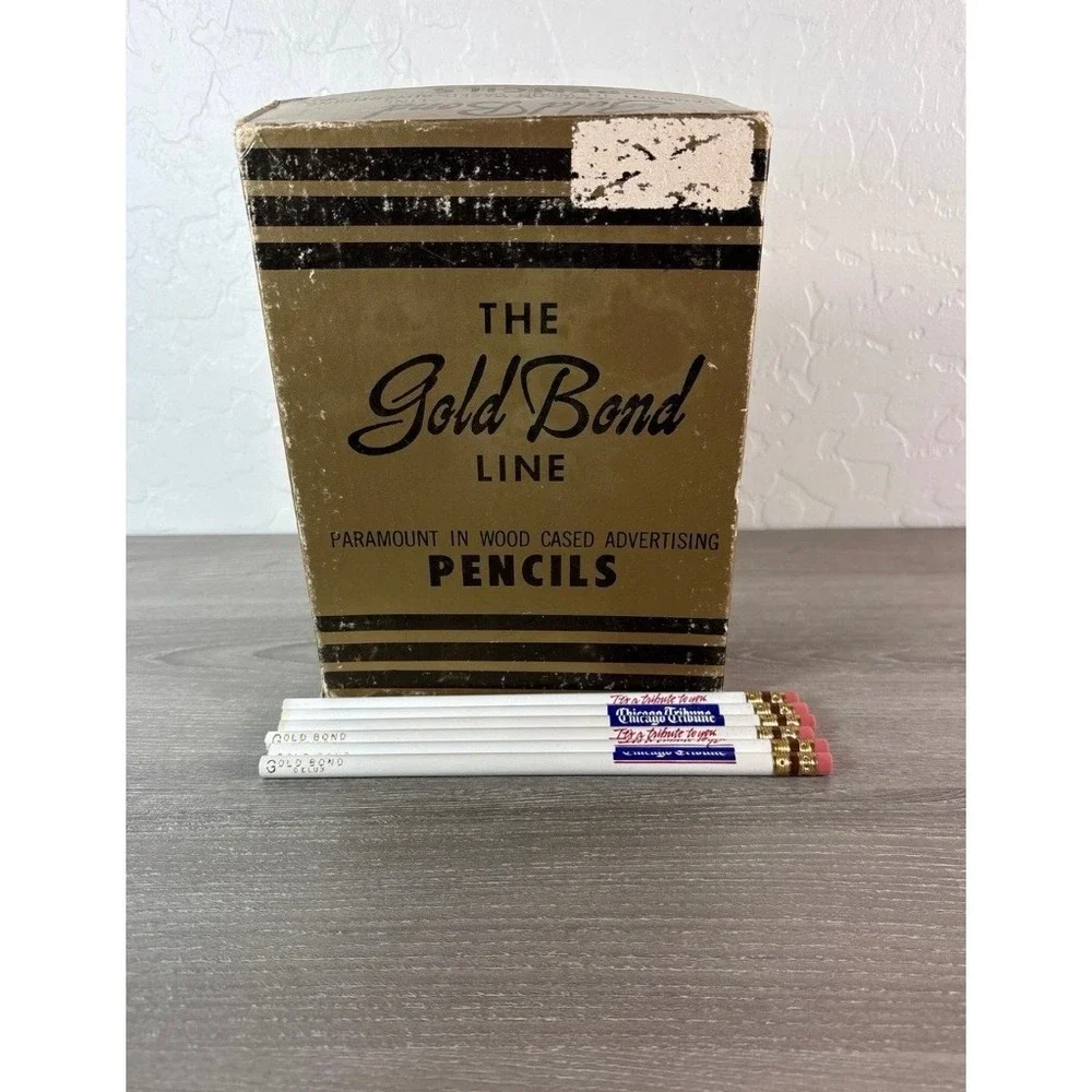 Vintage Gold‎ Bond Line Paramount Wood Cased Advertising Pencils Chicago Tribune